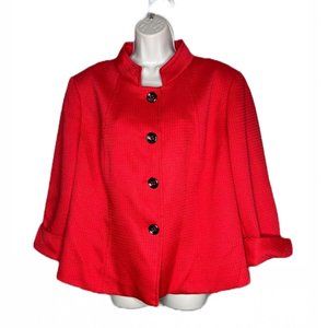 Tahari ASL Womens Swing Blazer Lady Jacket Size 18W Red Textured Buttons Lined